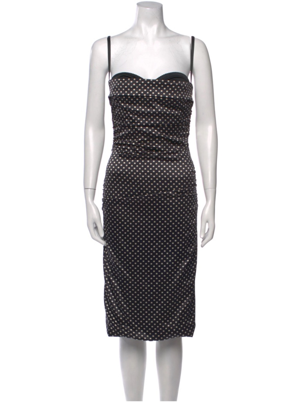 Vintage Dolce & Gabbana Navy Midi Dress with Cream Polka Dots